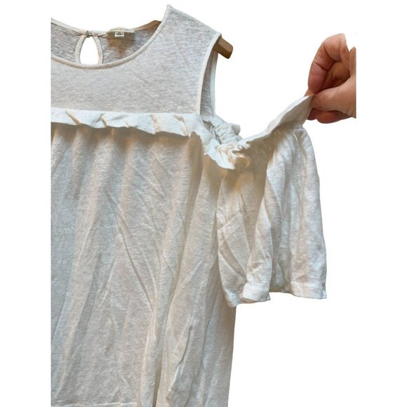 Meadow Rue Womens XL Linen Ruffle Cold Shoulder Shirt Off White - Picture 4 of 9